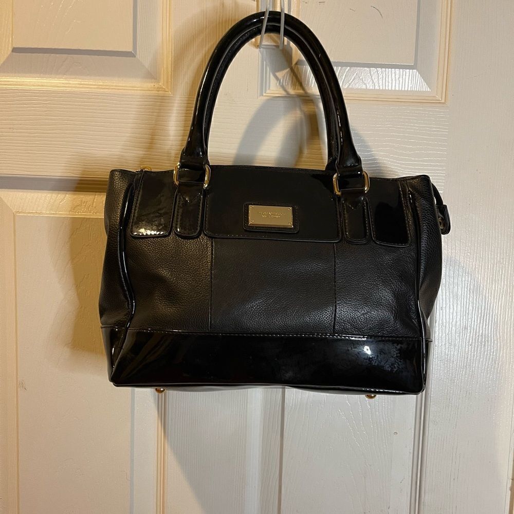 Tignanello black leather shoulder bag with gold tone hardwares